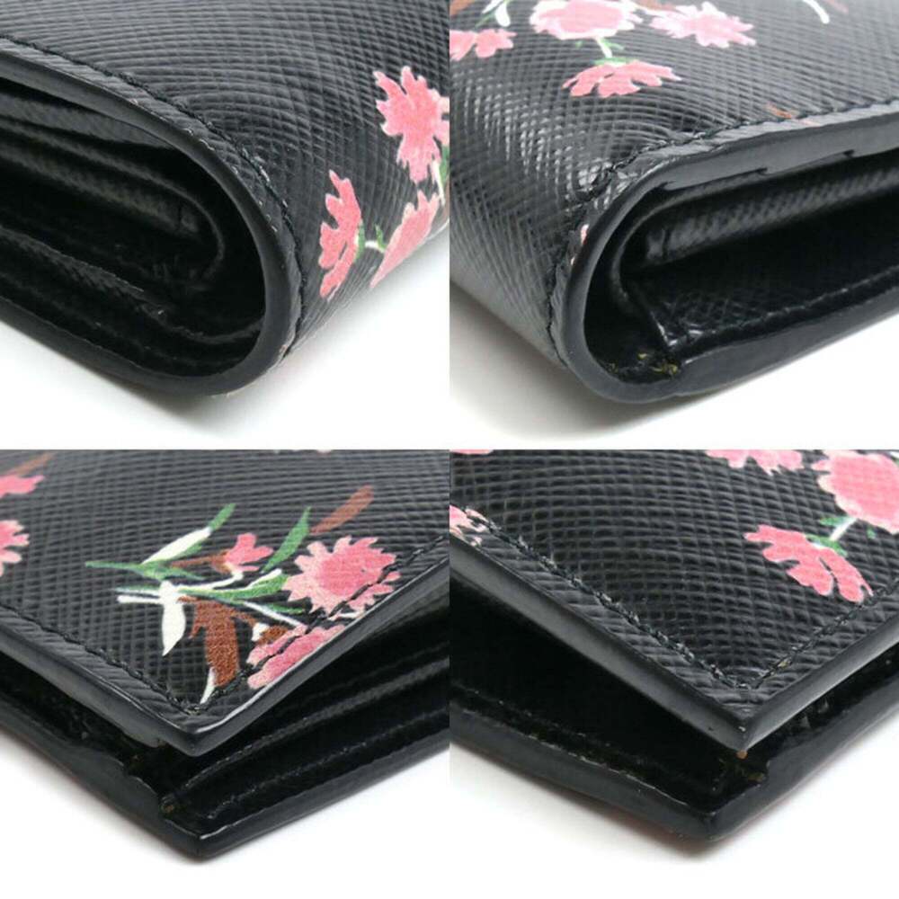 PRADA Prada Saffiano Flower Bouquet Bi-fold Wallet Black 1MV204 Women's - Picture 6 of 7
